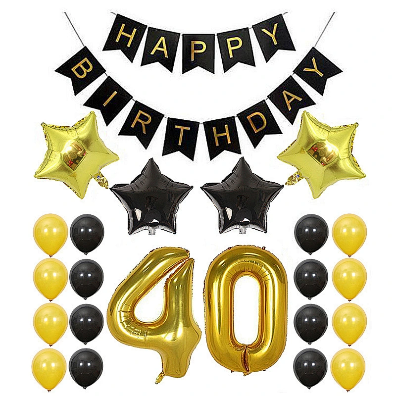 Hot Sale 16 18 30 40 50 60Years Old Happy Birthday Banner set Balloons Gold and Black Number Decorations balloons