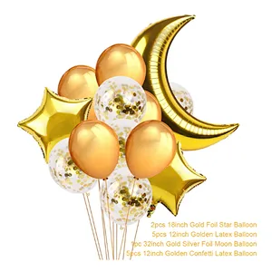 Moon star foil balloon and latex balloon for Eid mubarak ramadan decorations muslim festival atmosphere decoration eid latex balloon set