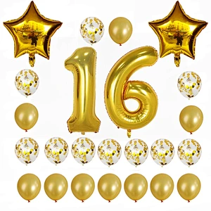 24pcs/set 16 21 30 40 50 60th Happy Birthday Gold Star Confetti 40inch Number Foil Balloon Birthday Party Decor Supplies