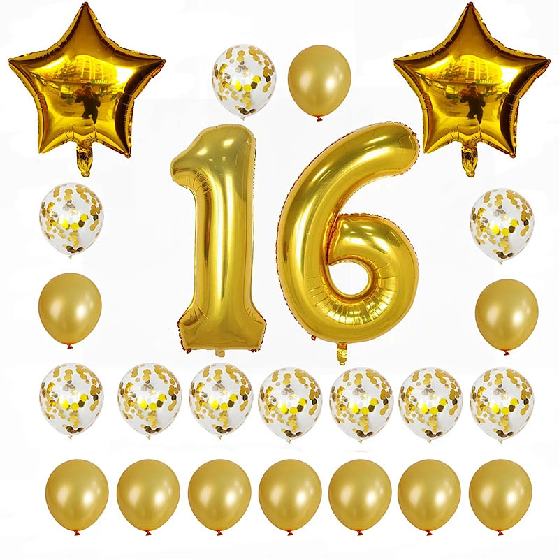 24pcs/set 16 21 30 40 50 60th Happy Birthday Gold Star Confetti 40inch Number Foil Balloon Birthday Party Decor Supplies