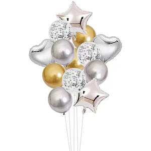 13PCS Confetti Sequin Latex Balloon Set Birthday Party Wedding Decoration Globos Silver Heart Star shape Foil Helium Balloon