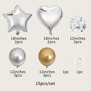 13PCS Confetti Sequin Latex Balloon Set Birthday Party Wedding Decoration Globos Silver Heart Star shape Foil Helium Balloon