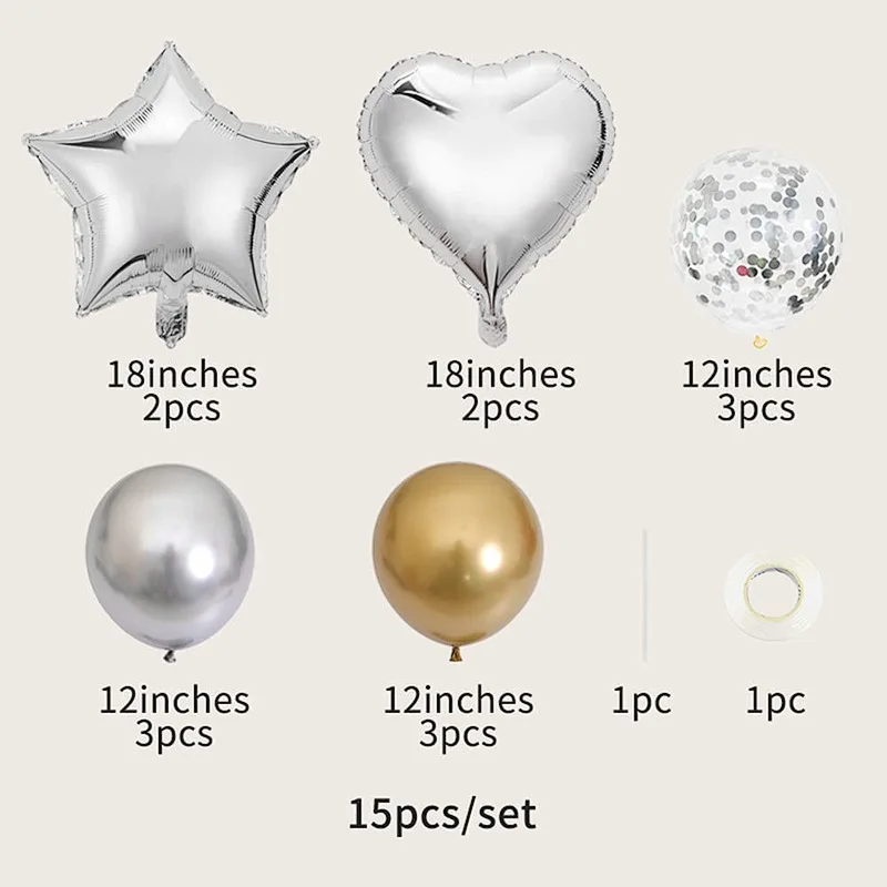 13PCS Confetti Sequin Latex Balloon Set Birthday Party Wedding Decoration Globos Silver Heart Star shape Foil Helium Balloon