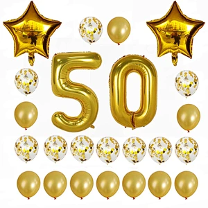 24pcs/set 16 21 30 40 50 60th Happy Birthday Gold Star Confetti 40inch Number Foil Balloon Birthday Party Decor Supplies