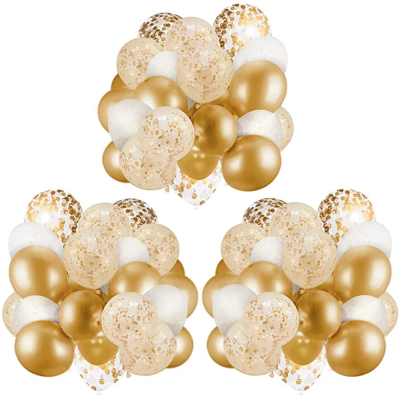 60 Pack 12 inch Clear Balloons and Gold Confetti Latex Balloons Wedding Birthday Party Decorations Globos