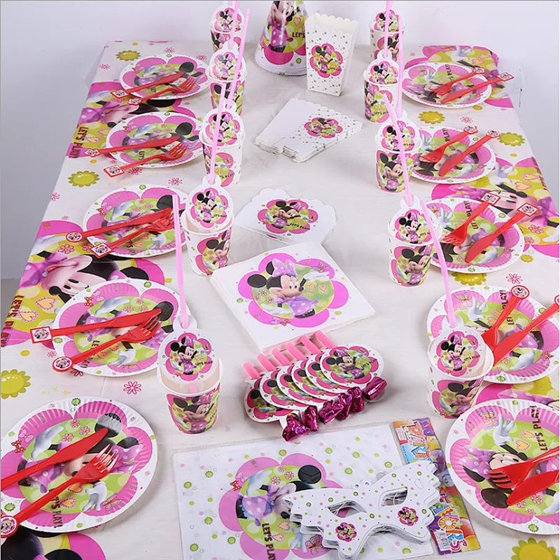 cartoon  Minnie Disposable birthday paper tableware set minnie mouse party decoration supplies