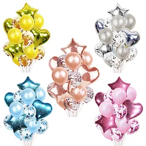 13PCS Confetti Sequin Latex Balloon Set Birthday Party Wedding Decoration Globos Silver Heart Star shape Foil Helium Balloon