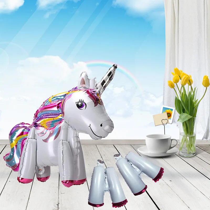 3D Unicorn Balloons Walking Animal Balloons Aluminum Foil Balloons for Birthday Party Baby Shower Decoration Supplies