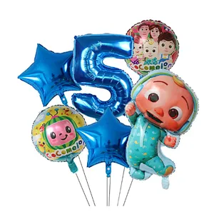 6Pcs Cocomelon Foil Balloons 30inch Blue Number Balloons Baby Shower Happy Birthday Party Decor TV Show Toys For Kids Supplies