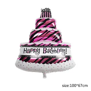Hot selling 5pcs birthday cake foil balloons bouquet with ribbons helium globes for happy birthday kids party decoration