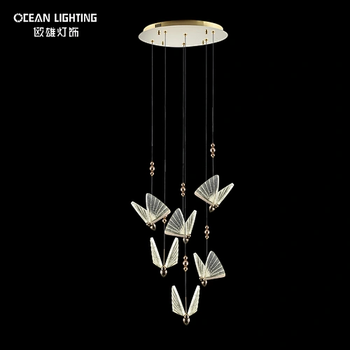 Entry Luxury Golden Shiny Butterfly Metal Crystal Lighting 3W*6 Heads LED Chandeliers