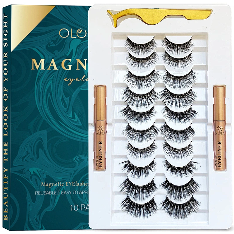 Venta caliente de fábrica 10 pares de pestañas magnéticas con delineador de ojos magnético y pinzas