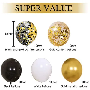 Black Gold Confetti Latex Balloons Bouquet 50pcs 12 Inch Globos for Graduation Birthday Wedding Party Decorations