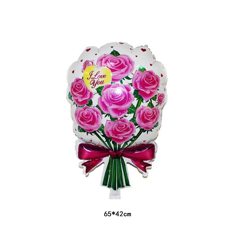 Romantic Red Pink Bouquet Rose Flowers Foil Balloons Marry Wedding Decoration Valentine'S Day Event & Party Supplies