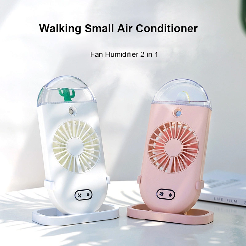 Cartoon Style Fan With Ambient Light Household Handheld Spray Fan Moisturizing And Humidifying Small Fan
