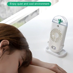 Cartoon Style Fan With Ambient Light Household Handheld Spray Fan Moisturizing And Humidifying Small Fan