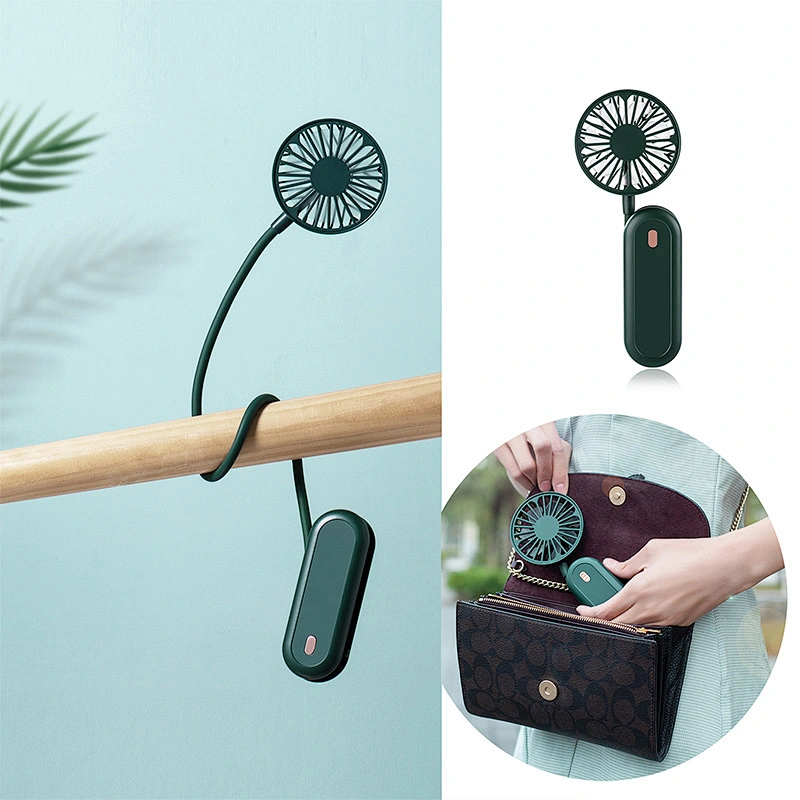 Hand Free Personal USB Rechargeable Mini Portable LED Hanging Neck Band Hung Cooling Fan with 1200mah battery