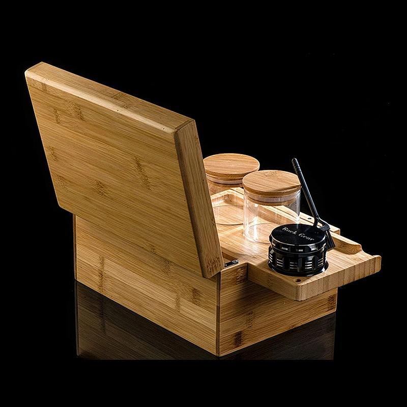 Amazon hot-selling weed bamboo wood stash box with brush