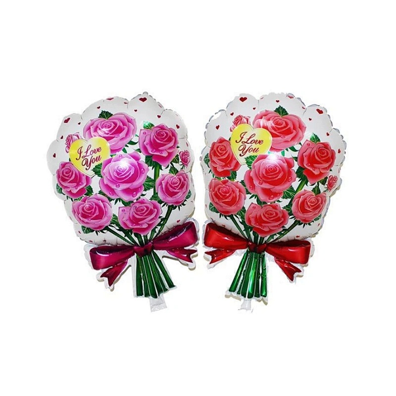 Romantic Red Pink Bouquet Rose Flowers Foil Balloons Marry Wedding Decoration Valentine'S Day Event & Party Supplies