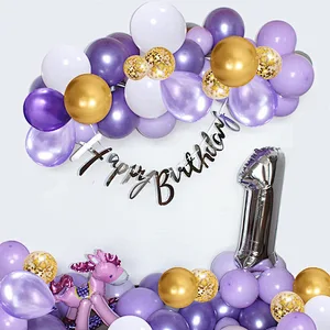50pcs 12 inch Purple Gold Confetti Latex Balloons Bouquet for Birthday Wedding Baby Shower Celebration Party Decorations Globos