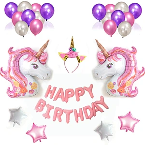 38pcs/set Unicorn birthday balloon party supplies set hair band birthday decoration