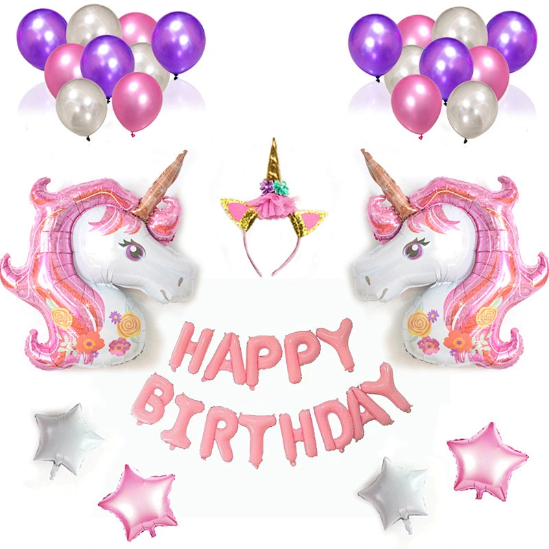 38pcs/set Unicorn birthday balloon party supplies set hair band birthday decoration