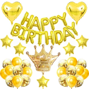 Happy Birthday Party Decoration 18 Inch Foil Star Balloon 12 Inch Pearl Latex Balloon Confetti Balloon Set