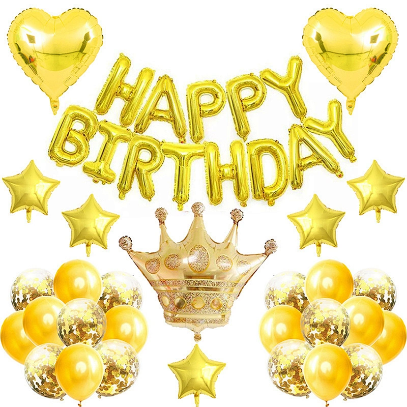 Happy Birthday Party Decoration 18 Inch Foil Star Balloon 12 Inch Pearl Latex Balloon Confetti Balloon Set