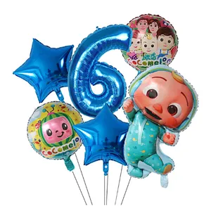 6Pcs Cocomelon Foil Balloons 30inch Blue Number Balloons Baby Shower Happy Birthday Party Decor TV Show Toys For Kids Supplies