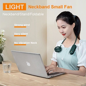 Hand Free Personal USB Rechargeable Mini Portable LED Hanging Neck Band Hung Cooling Fan with 1200mah battery