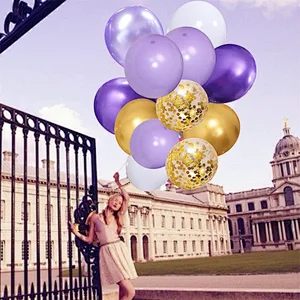 50pcs 12 inch Purple Gold Confetti Latex Balloons Bouquet for Birthday Wedding Baby Shower Celebration Party Decorations Globos