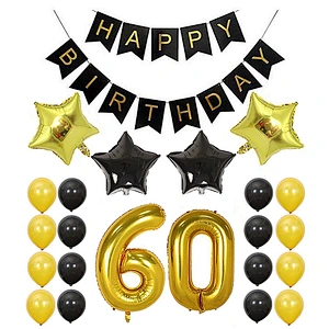 Hot Sale 16 18 30 40 50 60Years Old Happy Birthday Banner set Balloons Gold and Black Number Decorations balloons