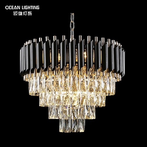 Golden Matte Black Shiny Circular Iron Chinese K9 Crystal Lighting 8*E14 LED Bulb Chandeliers