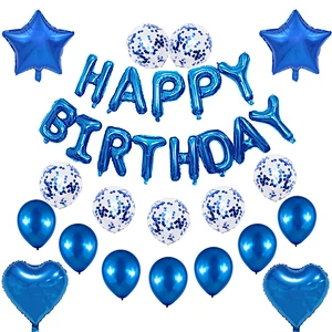 Blue Happy Birthday Balloons Set Letter Foil Balloons and Latex Balloons for Birthday Party Decoration