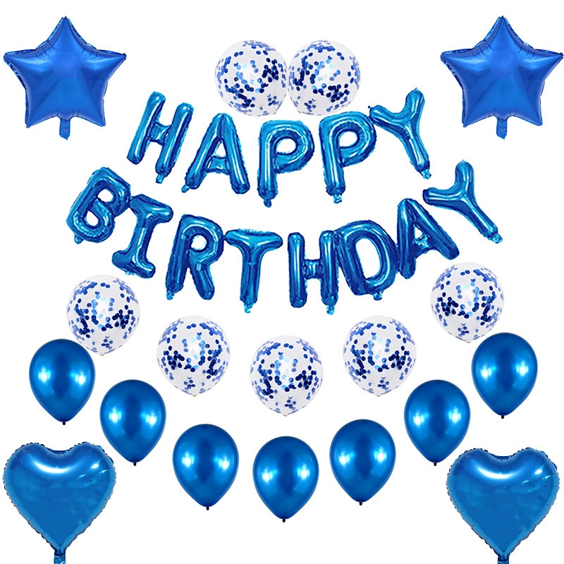 Blue Happy Birthday Balloons Set Letter Foil Balloons and Latex Balloons for Birthday Party Decoration