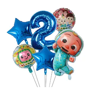 6Pcs Cocomelon Foil Balloons 30inch Blue Number Balloons Baby Shower Happy Birthday Party Decor TV Show Toys For Kids Supplies