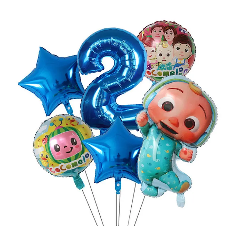 6Pcs Cocomelon Foil Balloons 30inch Blue Number Balloons Baby Shower Happy Birthday Party Decor TV Show Toys For Kids Supplies