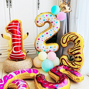 32inch Number Donuts Cake Dessert Print Figure Foil Balloons For Kids Birthday Party Decor Supplies Sweet Number Balloon
