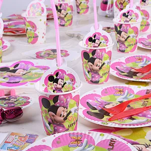 cartoon  Minnie Disposable birthday paper tableware set minnie mouse party decoration supplies