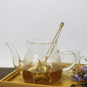 Stainless steel titanium gold plating star shape tea infuser tea strainer with clamping handle