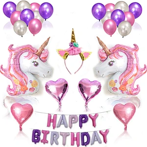 38pcs/set Unicorn birthday balloon party supplies set hair band birthday decoration