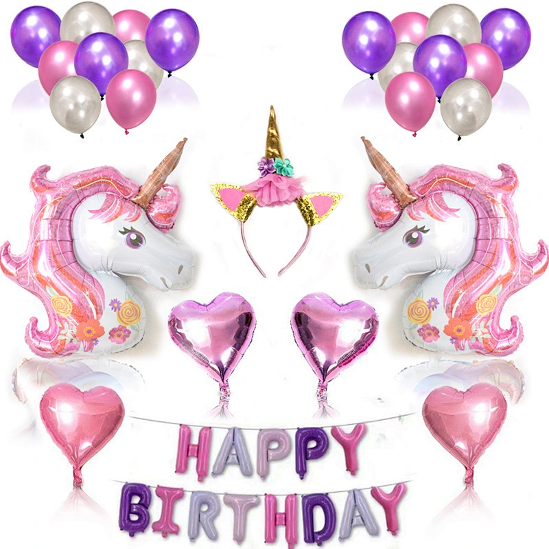38pcs/set Unicorn birthday balloon party supplies set hair band birthday decoration