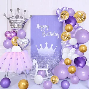 50pcs 12 inch Purple Gold Confetti Latex Balloons Bouquet for Birthday Wedding Baby Shower Celebration Party Decorations Globos