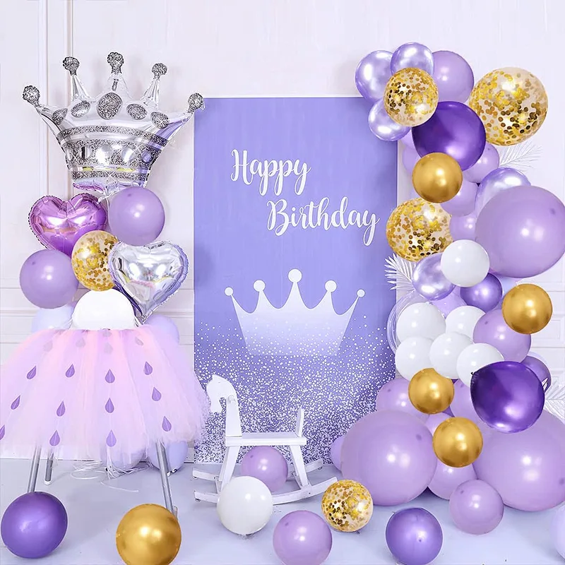 50pcs 12 inch Purple Gold Confetti Latex Balloons Bouquet for Birthday Wedding Baby Shower Celebration Party Decorations Globos