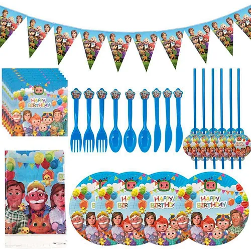 Hot sale Cocomelon birthday party supplies disposable tableware plate cup cake copper table cover
