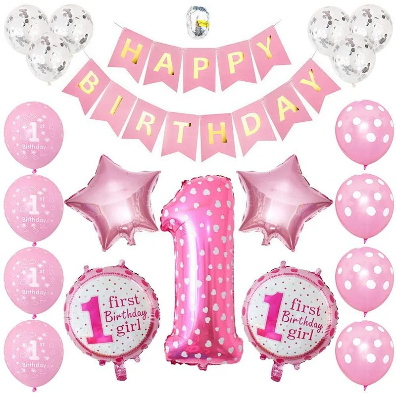 Baby Shower 1 Year Old Baby Birthday Anniversary Party Decoration Latex Balloons Set for Weddings Birthday Party Decor