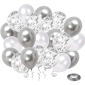 50 Pack 12inch Silver Confetti Latex Balloons Metallic Chrome Party Balloon Set for Wedding Birthday Baby Shower Decorations