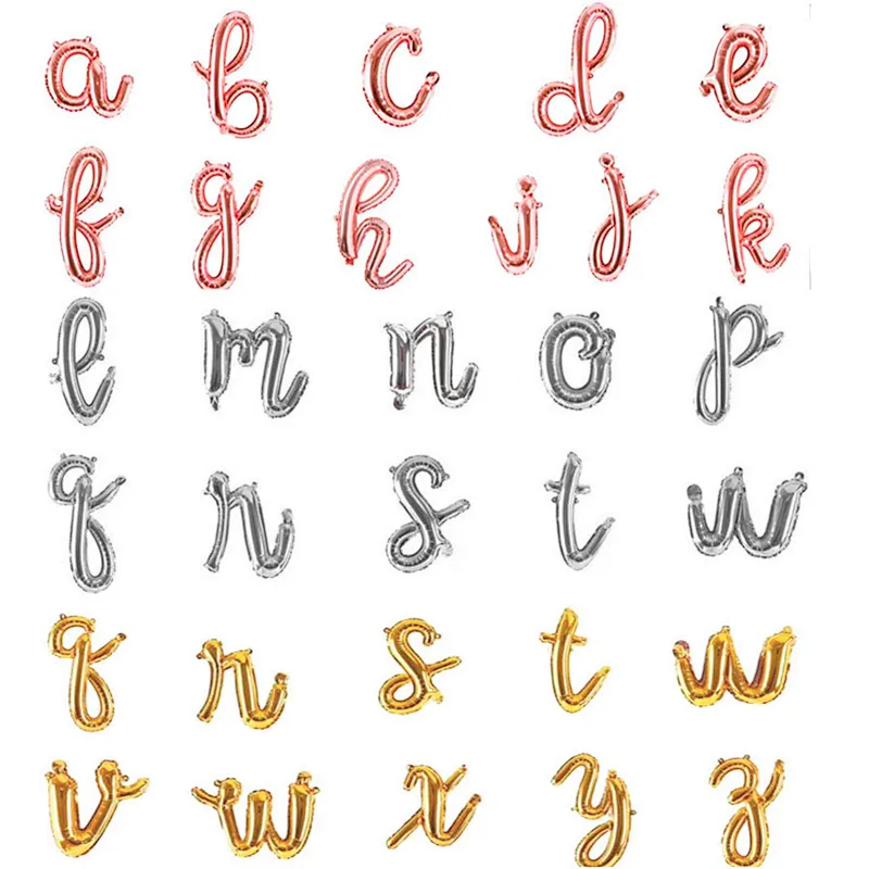 16 inch lowercase cursive a-z letters aluminum cursive birthday foil balloon letter alphabet balloons wedding decoration