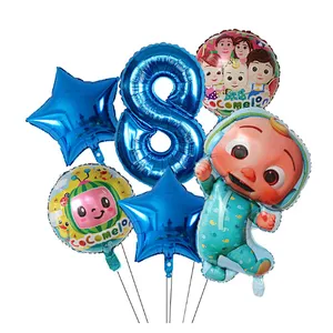 6Pcs Cocomelon Foil Balloons 30inch Blue Number Balloons Baby Shower Happy Birthday Party Decor TV Show Toys For Kids Supplies