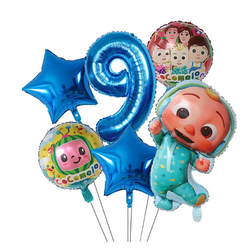 6Pcs Cocomelon Foil Balloons 30inch Blue Number Balloons Baby Shower Happy Birthday Party Decor TV Show Toys For Kids Supplies